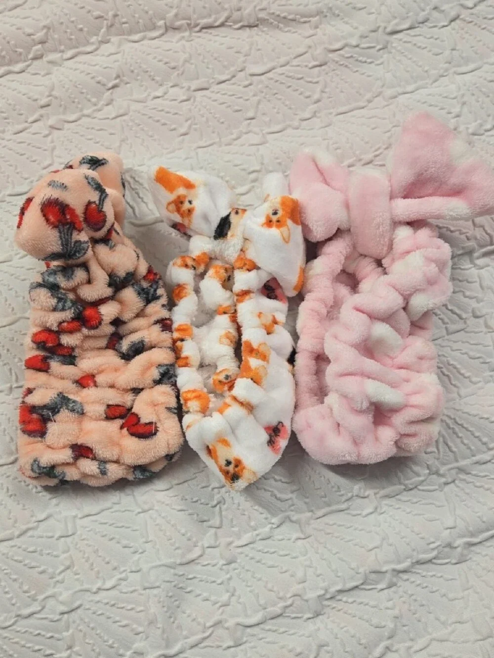 Plush Bow Kids Hair Scrunchies - Pink, Peach & White